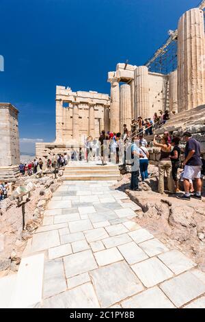 Propylaea, monumental gateway, the entrance of Acropolis, Acropolis of Athens,Athens,Greece,Europe Stock Photo