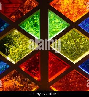 stained glass window of colored glass Stock Photo