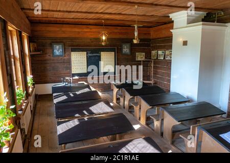 Interior of the historic one-room school in Konstantinovo Stock Photo