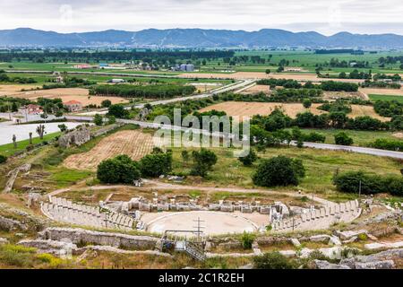 Theatre, Archaeological Site of Philippi, King Philip II Filippoi, Suburb of Kavala,East Macedonia and Thrace,Greece,Europe Stock Photo