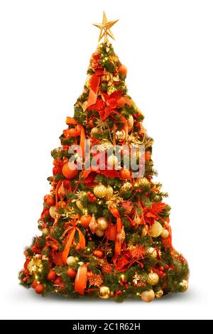 Christmas tree with colorful ornaments, isolated on white Stock Photo