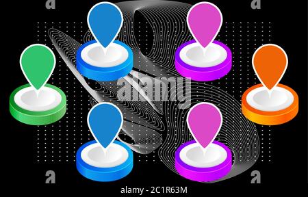 digital textile design of various marked location on abstract background Stock Vector