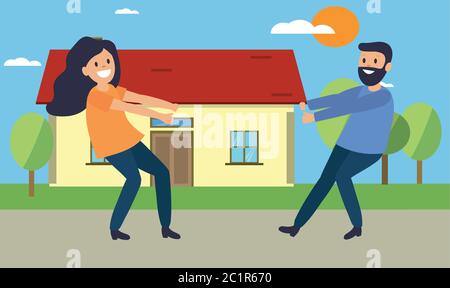 couple are dancing together outside the home Stock Vector