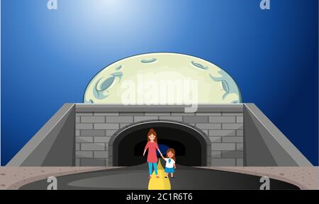 girl walking with her mother on the road Stock Vector