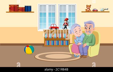 old couple loving each other at home Stock Vector
