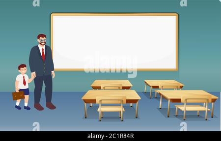 A boy is going to school with his father Stock Vector