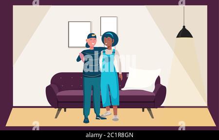 couple hugging each other in a room Stock Vector