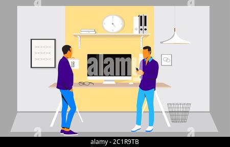 two friends talking to each other in office Stock Vector