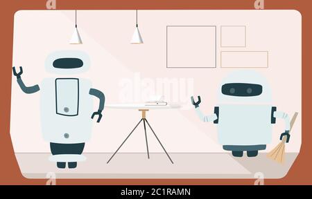 electronic robots are working at home Stock Vector