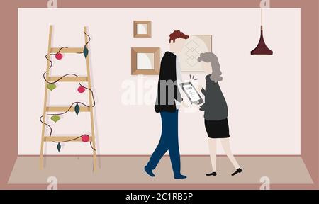 couple is working together in office Stock Vector