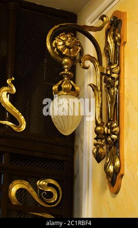 Fragment of architectural design in the Art Nouveau style of the main staircase in the Singer House in St. Petersburg