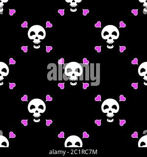 Skull with hearts seamless pattern. Vector seamless texture. Stock Vector