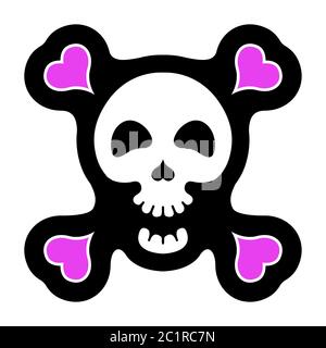 Skull with hearts for print or stickers.  Cartoon vector illustration. Stock Vector