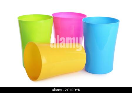 Plastic cups isolated on white background Stock Photo