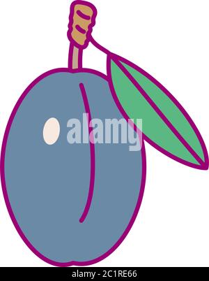vector cute drawn fruit clip art plum Stock Vector