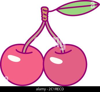 vector cute drawn fruit clipart cherry berry Stock Vector