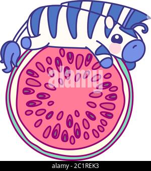 vector flat striped baby zebra on watermelon Stock Vector