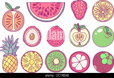 vector cute drawn fruits set clip arts Stock Vector