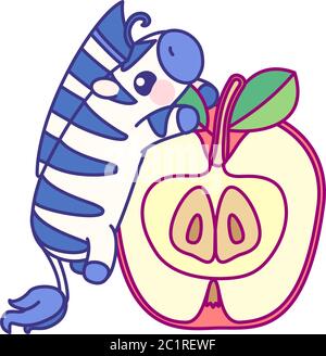 vector flat striped baby zebra on apple Stock Vector