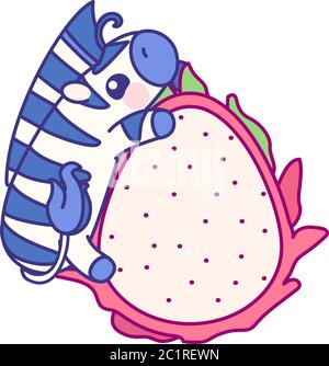 vector flat striped zebra on pitaya dragonfruit Stock Vector
