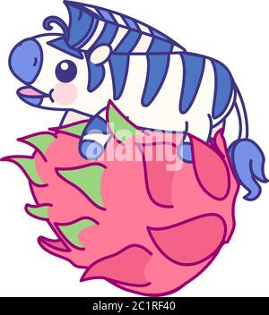 vector flat striped zebra on pitaya dragonfruit Stock Vector