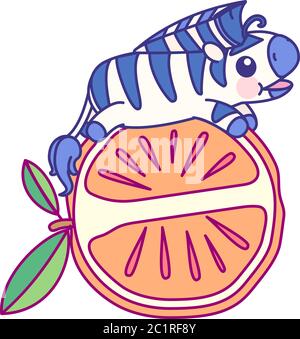 vector flat striped baby zebra on orange Stock Vector