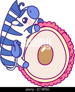 vector flat striped baby zebra on lychee Stock Vector