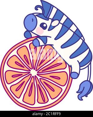 vector flat striped baby zebra on orange Stock Vector