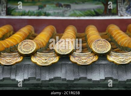 Close up of roof of Buddhist temple Stock Photo