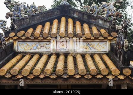 Close up of roof of Buddhist temple Stock Photo