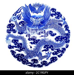 Chinese dragon painted on a ceramic vase Stock Photo