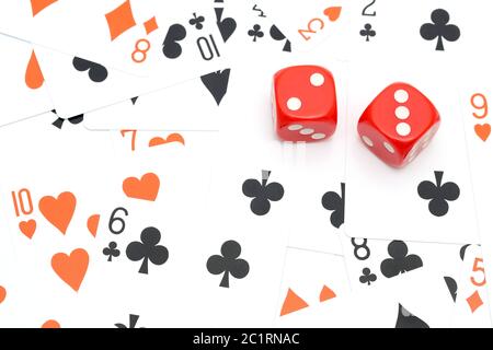 close up of playing cards and dice for game Stock Photo