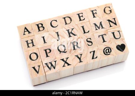 rubber stamps with wooden handle. the alphabet Stock Photo