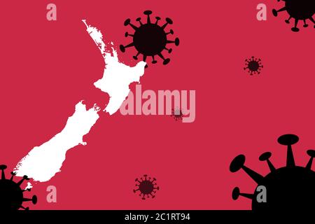 New Zealand corona virus update with  map on corona virus background,report new case,total deaths,new deaths,serious critical,active cases,total recov Stock Vector