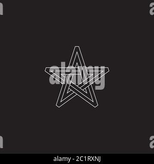 White line five-pointed star on black background. Element of vector graphic design, logo or icon Stock Vector