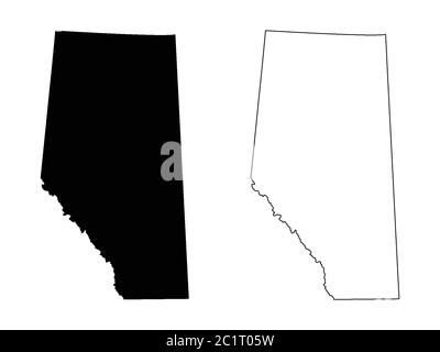 Alberta Province and Territory of Canada Map. Black Illustration and Outline. Isolated on a White Background. EPS Vector Stock Vector