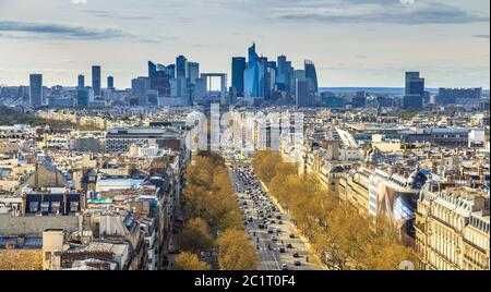 La Defense business area, La Grande Armee avenue. View from Arc de Triomphe. Paris, France, Europe Stock Photo