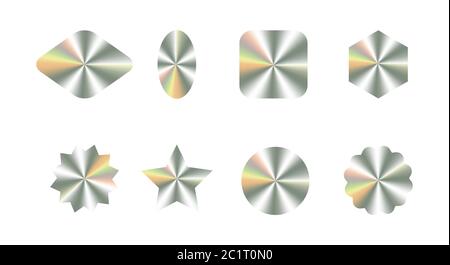 Kit, bundle of realistic holograms of different shapes for award design, product guarantee, label design Stock Vector