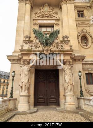 Architectural details of Opera National de Paris. Grand Opera Garnier Palace is famous neo-baroque building in Paris, France - U Stock Photo