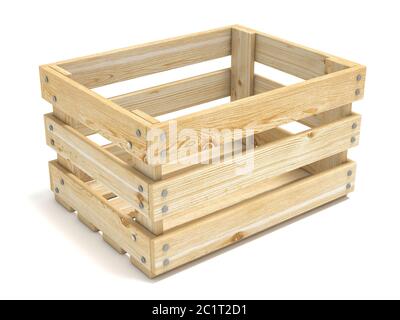 Empty wooden crate. Side view. 3D Stock Photo