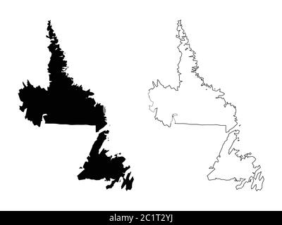 Newfoundland and Labrador Canada Map. Black Illustration and Outline. Isolated on a White Background. EPS Vector Stock Vector