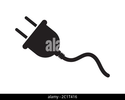 Power Cord Electric Type C Cable Two Pin Plug. Black Illustration Isolated on a White Background. EPS Vector Stock Vector
