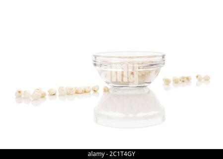 Dry lotus seeds on white aka lian zi. Stock Photo