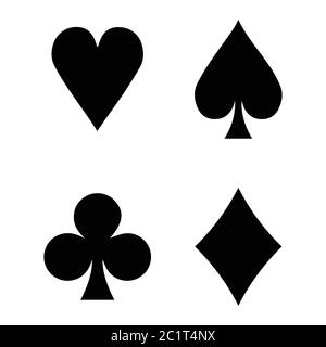 Playing Card Suit Four Category. Diamonds Clubs Hearts and Spades.  Black Illustration Isolated on a White Background. EPS Vector Stock Vector