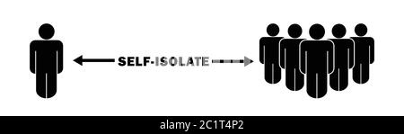 Stick Figure Man Person Self Isolate Quarantine from People During COVID-19 Pandemic. Stock Vector