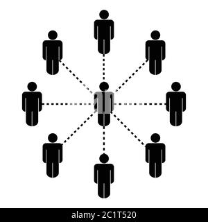Stick Figure Social Network Connection Organization Team Group of People. Black Illustration Isolated on a White Background. EPS Vector Stock Vector