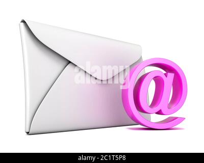 Envelope and pink email symbol. 3D Stock Photo