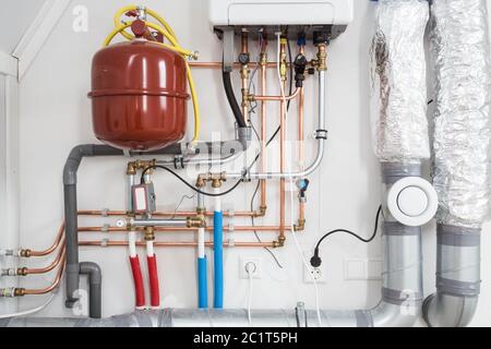 Heating installation, household boiler with heat pomp new Stock Photo