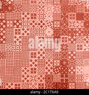 Living Coral color of the Year 2019. Ceramic tiles azulejo patterns from Portugal with coral in trendy color Stock Photo