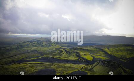 Landscape of Lakagigar valley and Laki craters , central Iceland Stock Photo